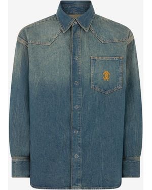 Roberto Cavalli Denim Shirt With Monogram Rc - Blue