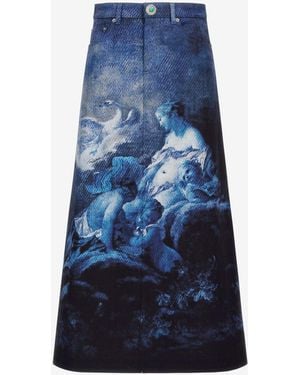 Roberto Cavalli Skirt With Denim Wild Leda Print - Blue