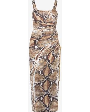 Roberto Cavalli Python Print Midi Dress - White