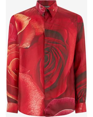 Roberto Cavalli Shirt With Garden Rose Print - Red