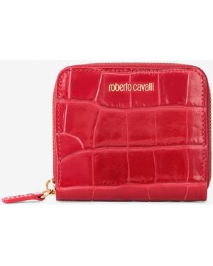 Roberto Cavalli Small Antique Rose Crocodile-Effect Wallet - Red