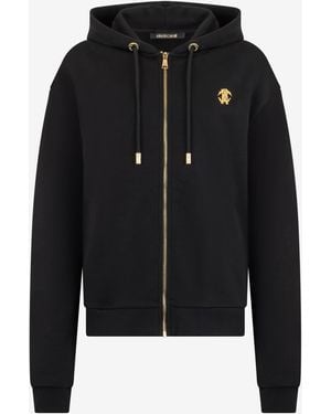 Roberto Cavalli Flaming Rose Print Sweatshirt Hoodie - Black