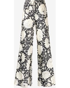 Roberto Cavalli Pure Silk Pants With Floral Print - White