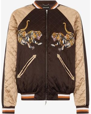 Roberto Cavalli Bomber Jacket With Tigers - Brown