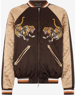 Roberto Cavalli Bomber Jacket With Tigers - Brown