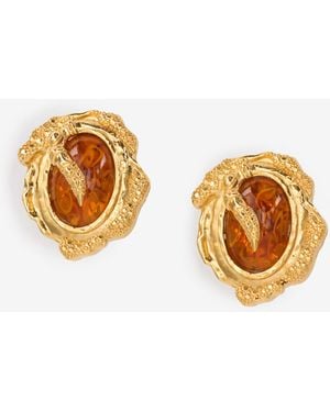 Roberto Cavalli Golden Clip-On Earrings With Topaz Stone - Multicolor