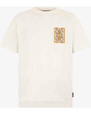 Roberto Cavalli Ivory T-Shirt With Embroidered Persian Tarot Detail - White