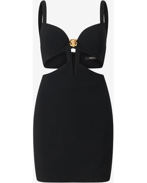 Roberto Cavalli Mini Dress With Cutout And Tiger - Black