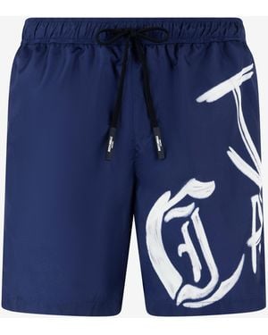 Roberto Cavalli Swim Shorts With Lettering - Blue