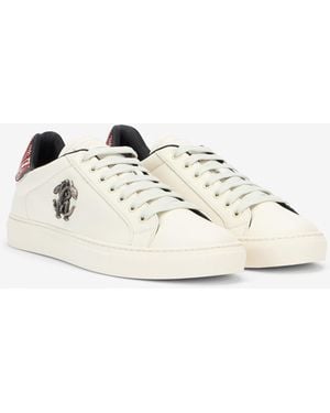 Roberto Cavalli Ivory Leather Low Top Trainers - Multicolour