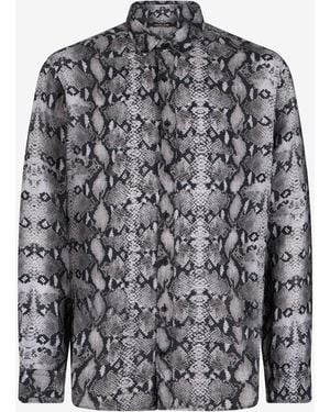 Roberto Cavalli Leinenhemd Mit Schlangen-Print - Grau