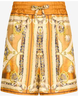 Roberto Cavalli Sunset Print Silk Shorts - Metallic