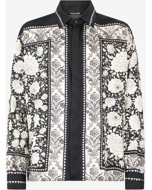 Roberto Cavalli Silk Shirt With Floral Print - Black