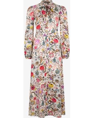 Roberto Cavalli Long Silk Dress With Florentine Flowers Print - White