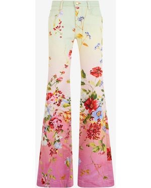 Roberto Cavalli Miami Flowers Print Flare Trousers - White