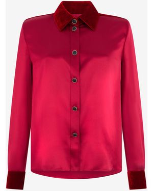 Roberto Cavalli Dark Silk Shirt With Velvet Inserts - Red