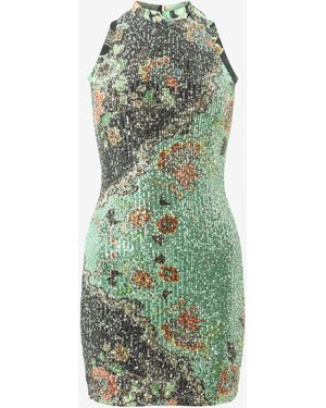Roberto Cavalli Kimono Print Sequined Mini Dress - Green