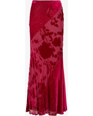 Roberto Cavalli Rose And Python Pattern Long Skirt - Red