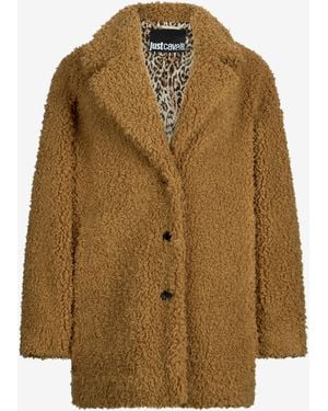 Roberto Cavalli Teddy Coat With Leopard Lining - Brown