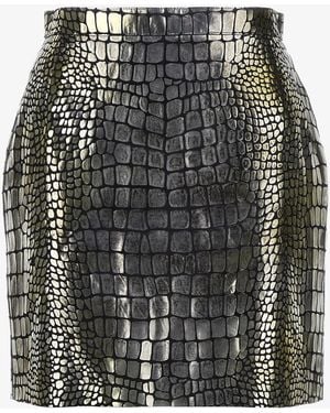 Roberto Cavalli Leather Skirt Croco Print - Black