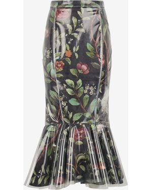 Roberto Cavalli Mermaid Skirt With Shrub And Flower Print - Black