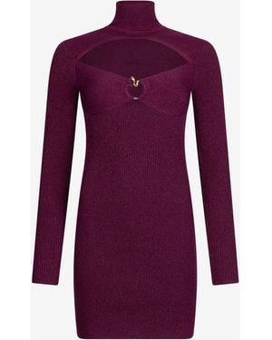 Roberto Cavalli Ribbed Mini Dress With Snake Detail - Purple
