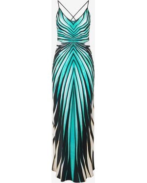 Roberto Cavalli Ray Of Sea Print Silk Maxi Dress - Blue