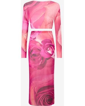 Roberto Cavalli Conjunto De Top Y Falda Estampado De Rosas