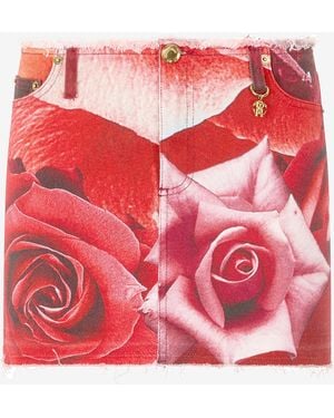 Roberto Cavalli Miniskirt With Rose Print And Charm - Red