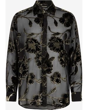 Roberto Cavalli And See-Through Shirt With Floral Pattern - Black