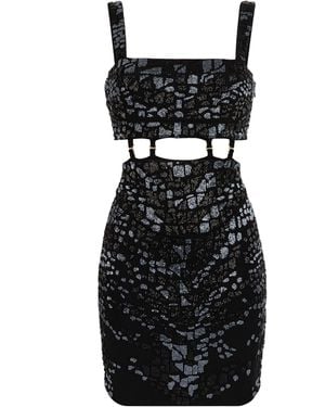 Roberto Cavalli Leopard Bead-Embellished Mini Dress - Black