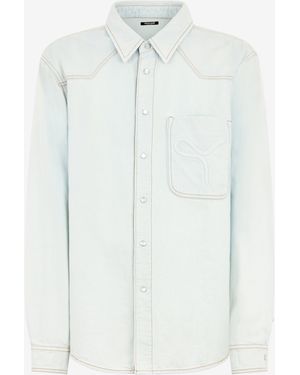 Roberto Cavalli Light Denim Shirt With Contrast Stitching - White