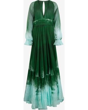 Roberto Cavalli Long Empire-Style Pure Silk Dress - Green