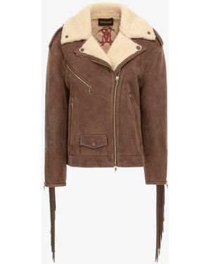 Roberto Cavalli Fringe Biker Jacket - Brown