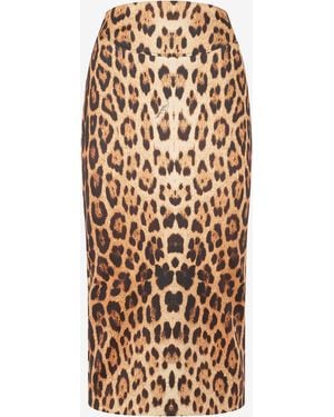 Roberto Cavalli Pencil Skirt With Jaguar Skin Print - Natural