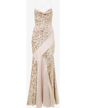Roberto Cavalli Long Slip Dress With Leopard Print Pattern - White