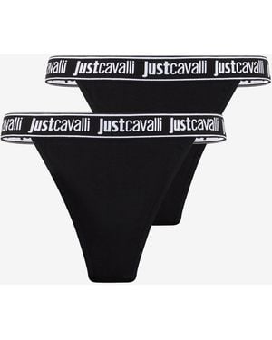 Roberto Cavalli Panties With Logo Band Two-Pack - Black