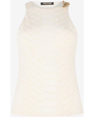 Roberto Cavalli Sleeveless Top With Serpentine Print - White