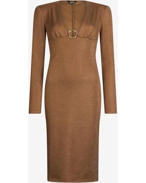 Roberto Cavalli Lurex Midi Dress With Ring Detail - Brown