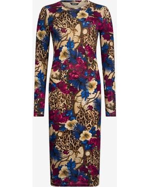 Roberto Cavalli Flower Leopard Print Midi Dress - White