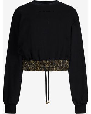 Roberto Cavalli Cropped Sweatshirt With Animalier Print Band - Black