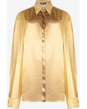 Roberto Cavalli Golden Silk Shirt With Serpentine Print - Metallic