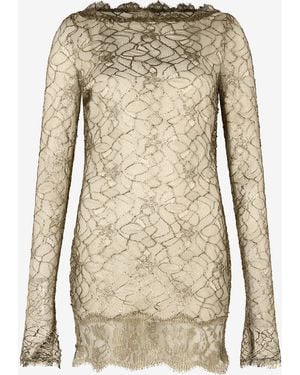 Roberto Cavalli Lace-Embroidered Semi-Sheer Mini Dress - Natural