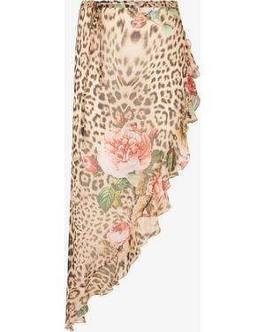 Roberto Cavalli Paréo À Imprimé Jaguar Roses - Blanc