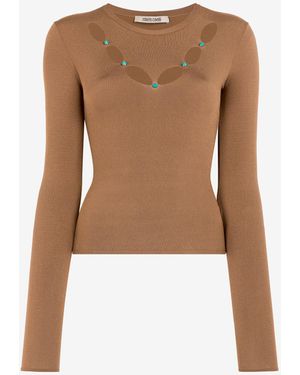 Roberto Cavalli Knit Top With Cut-Out - Natural