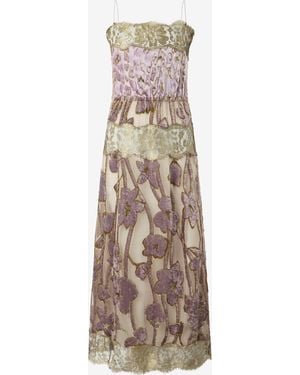 Roberto Cavalli Nude And Lilac Dress With Floral Pattern - White