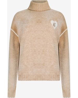 Roberto Cavalli Turtleneck Sweater With Heart Logo - Natural