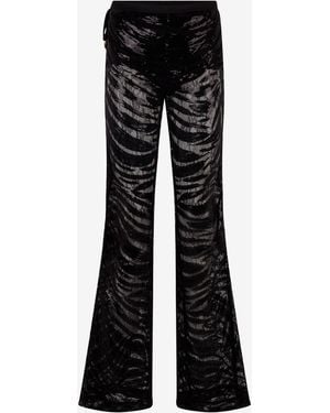 Roberto Cavalli Flared Trousers With Zebra Pattern And Sequins - Black
