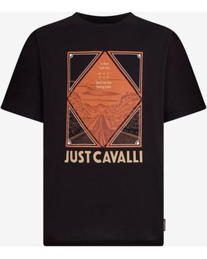 Roberto Cavalli T-Shirt With Graphic And Logo - Black