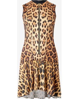 Roberto Cavalli Mini Dress With All-Over Jaguar Skin Print - Natural